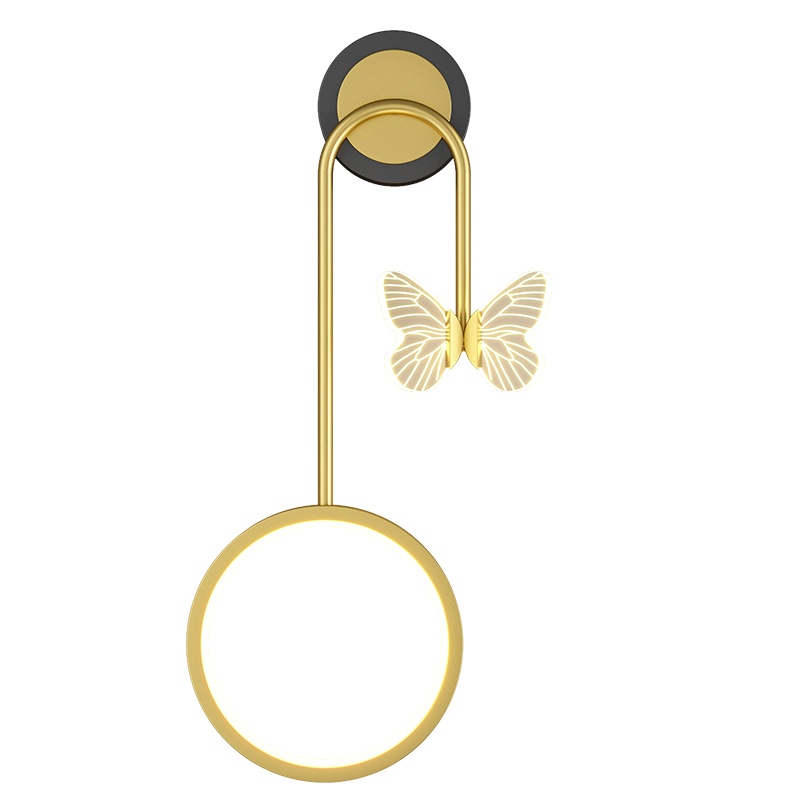 七只蚂蚁 轻奢蝴蝶壁灯卧室床头灯现代简约过道走廊客厅背景墙壁灯北欧轻奢创意壁灯蝴蝶壁灯金色灯具壁灯床头灯装饰灯ZY363