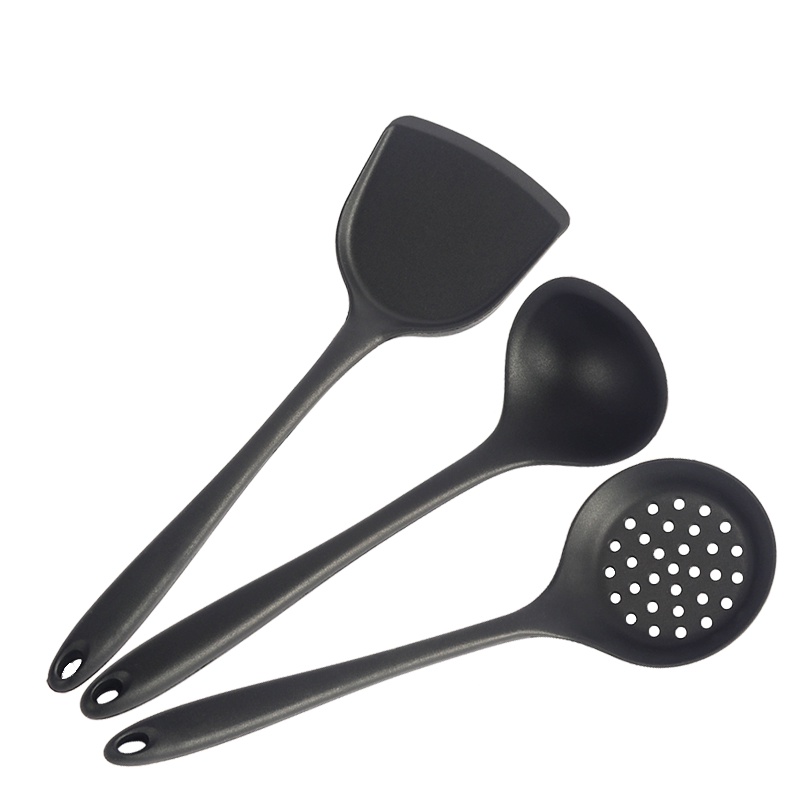 阳光飞歌 硅胶厨具套装 耐高温防烫不粘锅硅胶勺硅胶铲硅胶漏勺套装 3件套 黑色