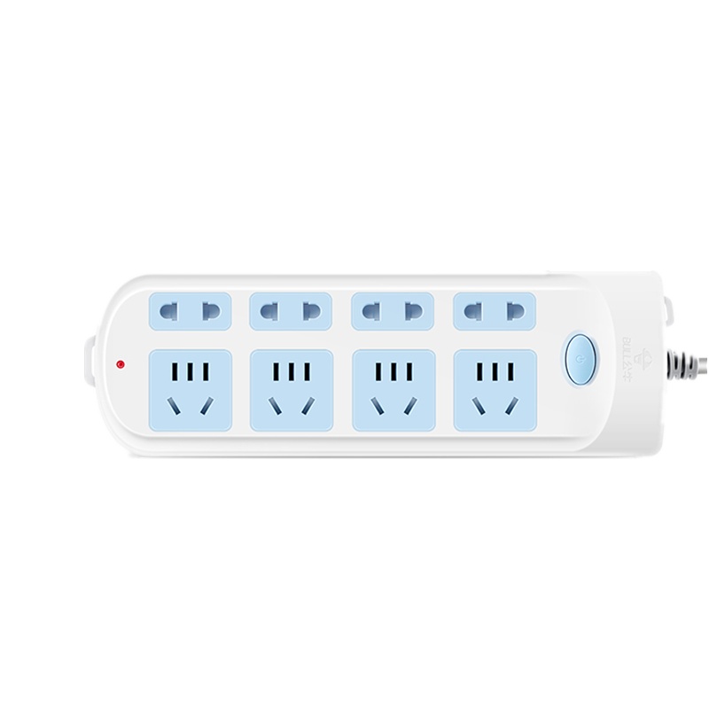 公牛(bull)610八孔位全长5米总控开关带保护门大孔间距新国标插座/接线板/排插/拖线板/插排蓝白