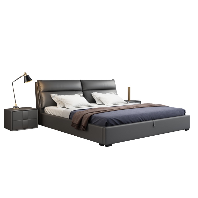 德致北欧双人真皮床现代简约床主卧1.5米1.8米储物床婚床实木软床