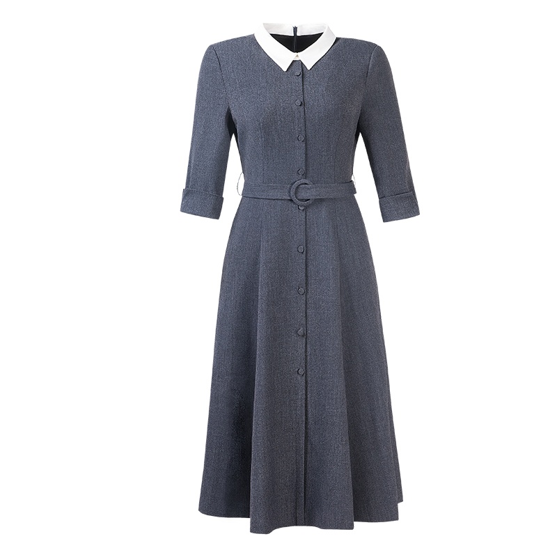 晚白2020秋季新品简约百搭修身显瘦A字裙纯色通勤衬衫裙连衣裙女