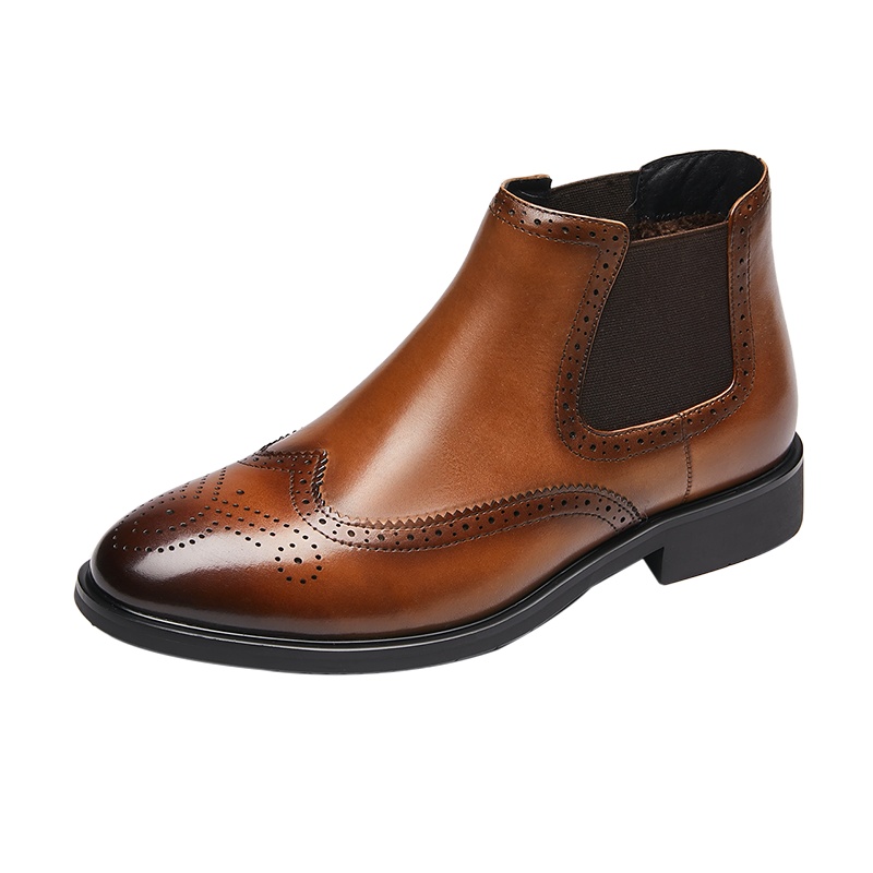 康奈男鞋 冬季男士新款男靴时尚布洛克切尔西靴英伦方跟短筒靴子男15287025