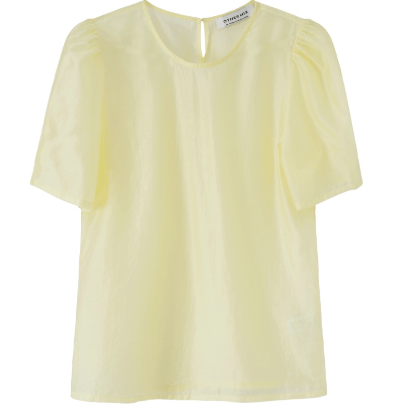 OtherMix泡泡袖天丝雪纺衫女2021年夏季新款圆领潮流褶皱短袖上衣