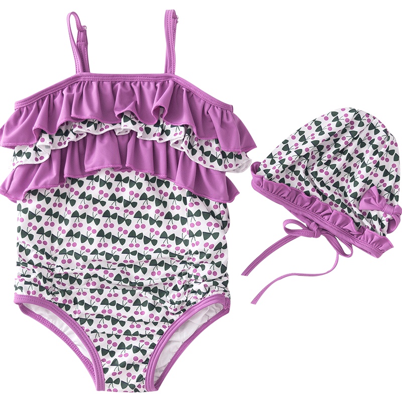 boatmouse船鼠女童游泳衣连体儿童套装可爱2018新款洋气荷叶边连帽宝宝泳装