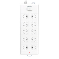 得力 延长线插座(白) 新国标10位组合孔5米 防触电 大孔距总控开关插座插排插线板 18275-05