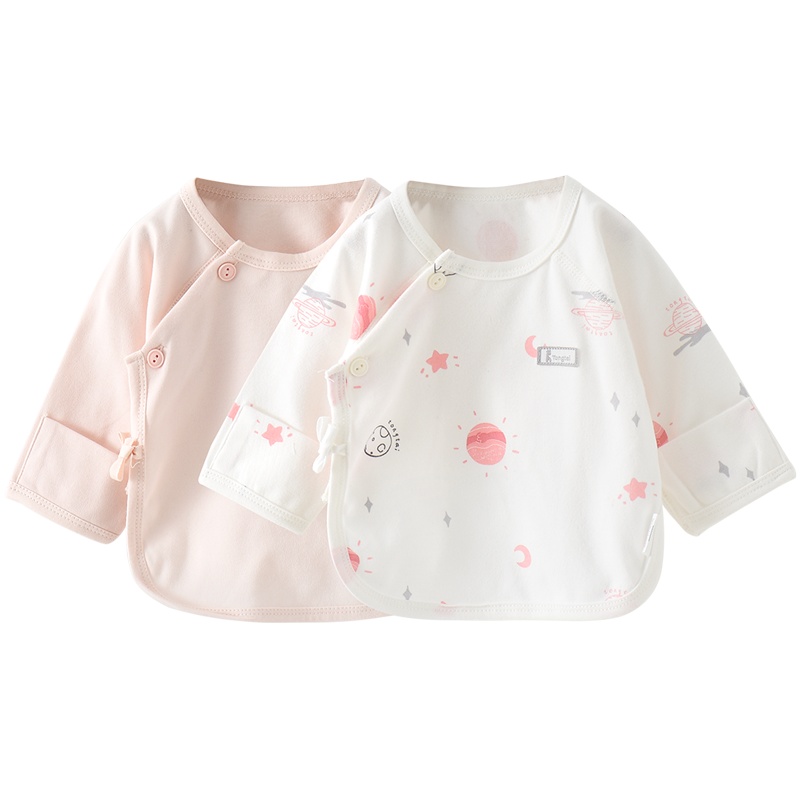 童泰(TONGTAI)四季款0-3月新生婴儿男女宝宝纯棉家居带护手半背衣上衣两件装儿童家居服上装