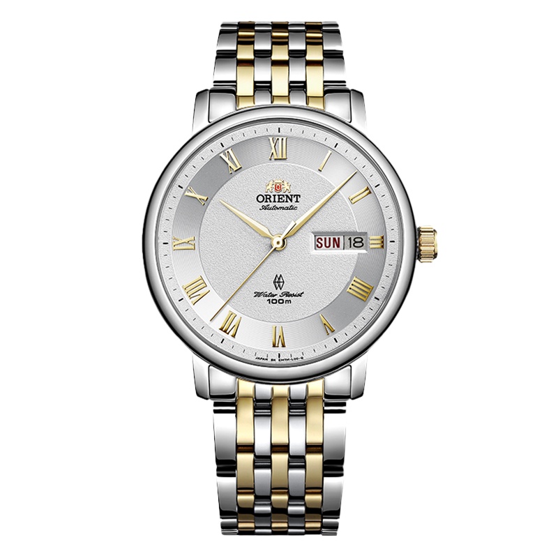 东方双狮(ORIENT)手表男士全自动机械表 中英双语日历100米防水原装进口机械手表商务休闲腕表男 [间金/100防水