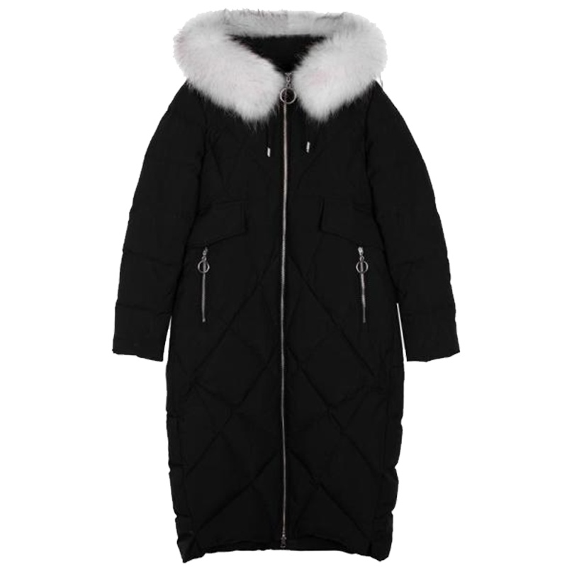 拉夏贝尔鹅绒羽绒服女中长款新款加厚时尚连帽宽松外套复古大衣30084420