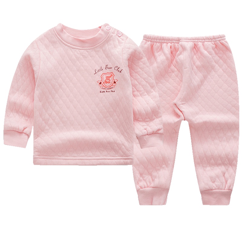 小素材宝宝夹棉内衣套装儿童纯棉秋衣婴儿衣服男童秋冬三层加厚女童保暖