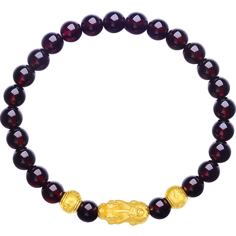 ZHOULIUFU周六福 珠宝3D硬金手链黄金貔貅石榴石手串 女款 定价 ADSL193189