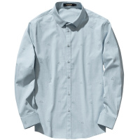 千纸鹤男装长袖衬衫2019秋装新款休闲刺绣纯色上衣青年商务衬衣男10158