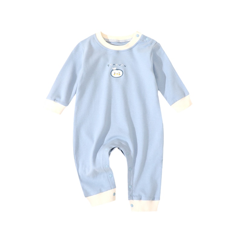 猫人[萌趣企鹅]肩开扣新生儿哈衣婴儿秋季长袖衣服纯棉婴儿连体衣