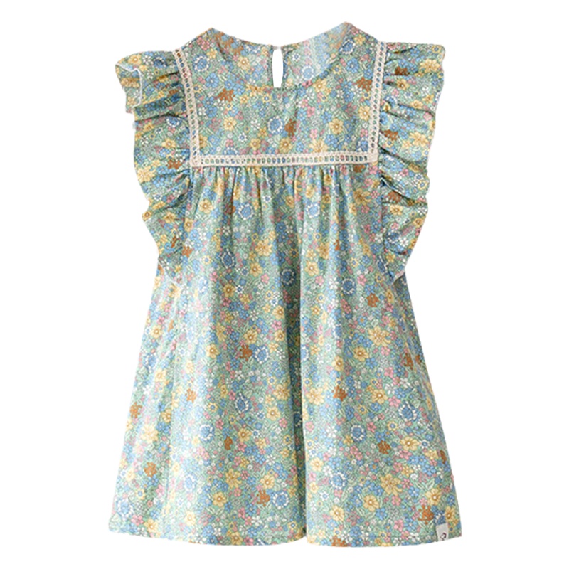 史努比童装女童短袖碎花连衣裙儿童裙子可爱花边袖