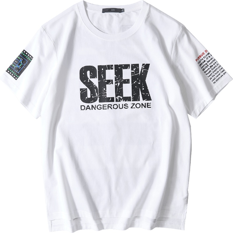 黑鲸涂鸦字母短袖T恤男2019夏季男装印花白t男CNTBJ29194A