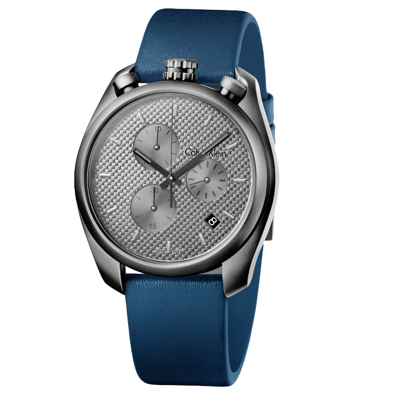 CK手表男士新款三眼计时日历 时尚皮带防水夜光石英表 K6Z577V4