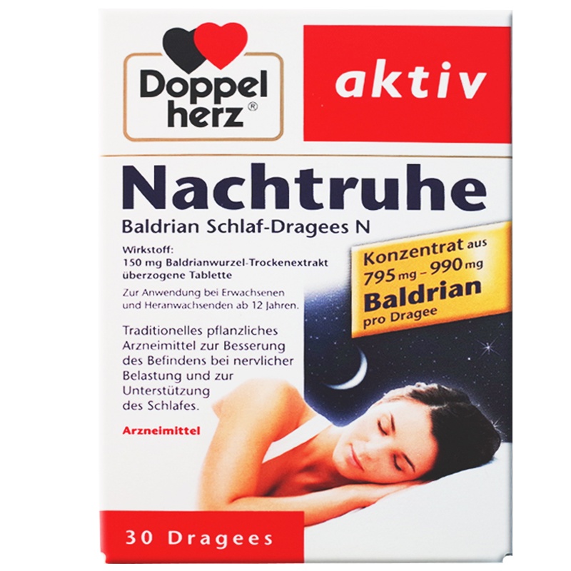 [全球购]Doppel herz 德国双心缬草安神睡眠精华片30粒/盒 膳食营养补充剂 * 2盒装 2023.6
