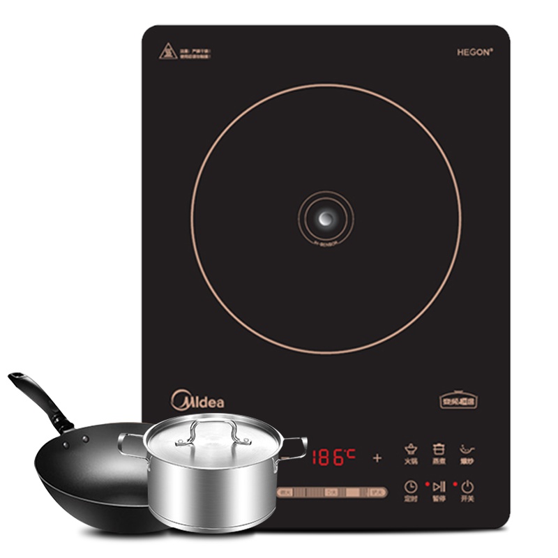 美的(Midea)电磁炉 C21-RH2165 IH变频灶家用9档火力点滑双控电磁炉 赠汤锅+炒锅