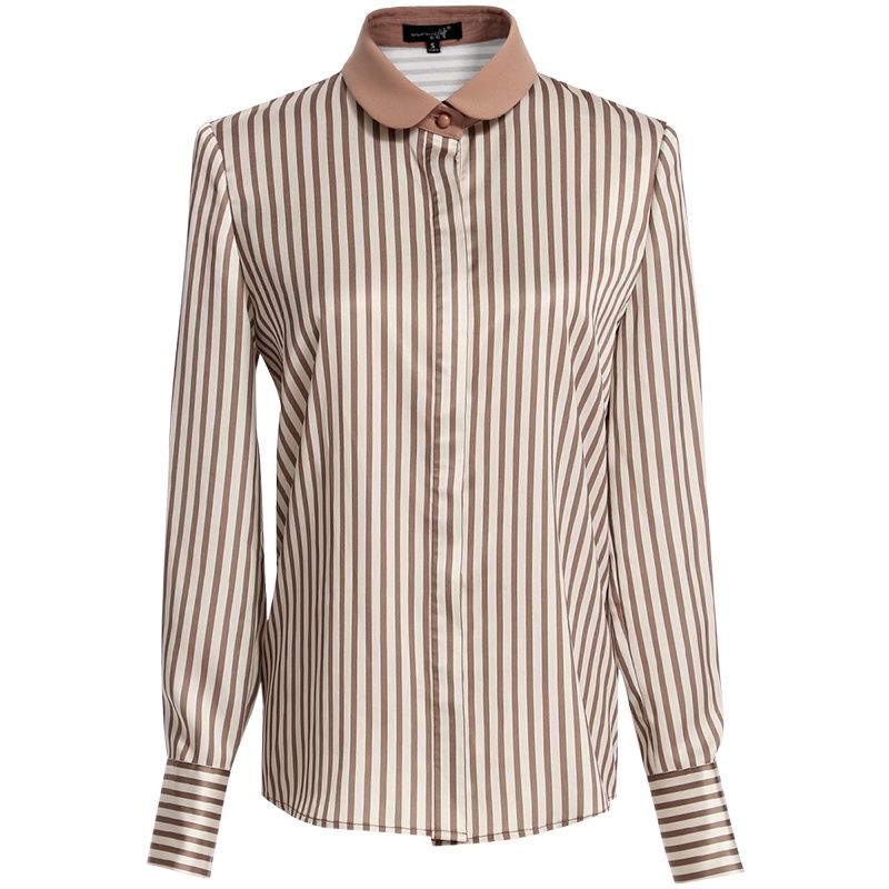 欧昵雪减龄娃娃领竖条纹长袖显瘦衬衫女气质时尚衬衣