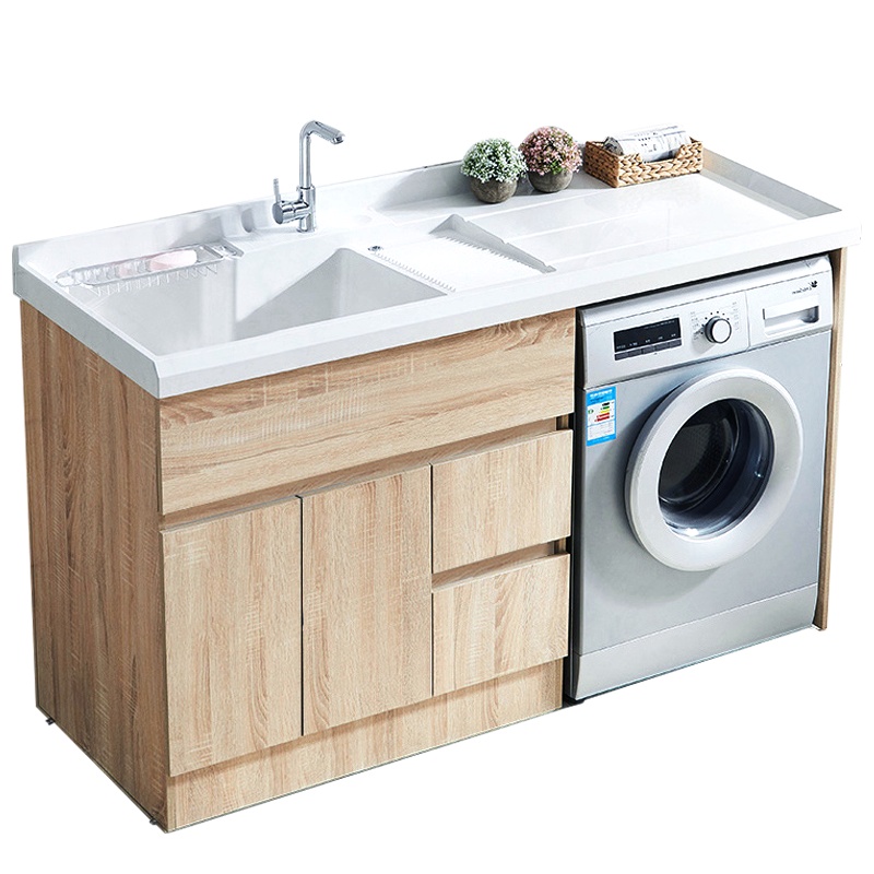 大自然实木浴室柜一体阳台洗衣机柜子带搓板台盆柜组合洗衣柜伴侣