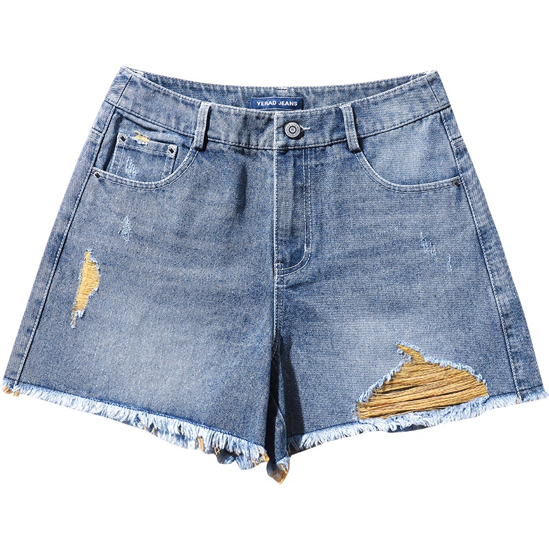 娅丽达女裤破洞牛仔短裤女2019夏阔腿宽松毛边A字韩版显瘦热裤I2191