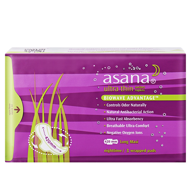 阿莎娜asana 加拿大原装进口 超薄棉面420加长型夜用卫生巾 3p