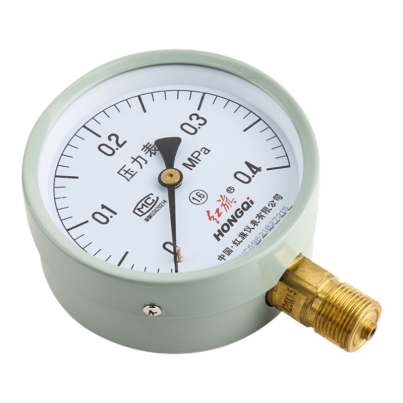 红旗 压力表Y-100 表盘直径100mm径向 指针式水压表油压表气压表压力表0-0.4MPA
