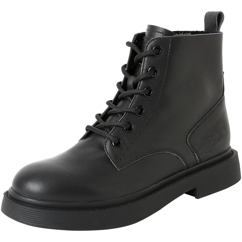 百田森靴子女潮鞋马丁靴薄款六孔英伦风真牛皮黑色短靴ins