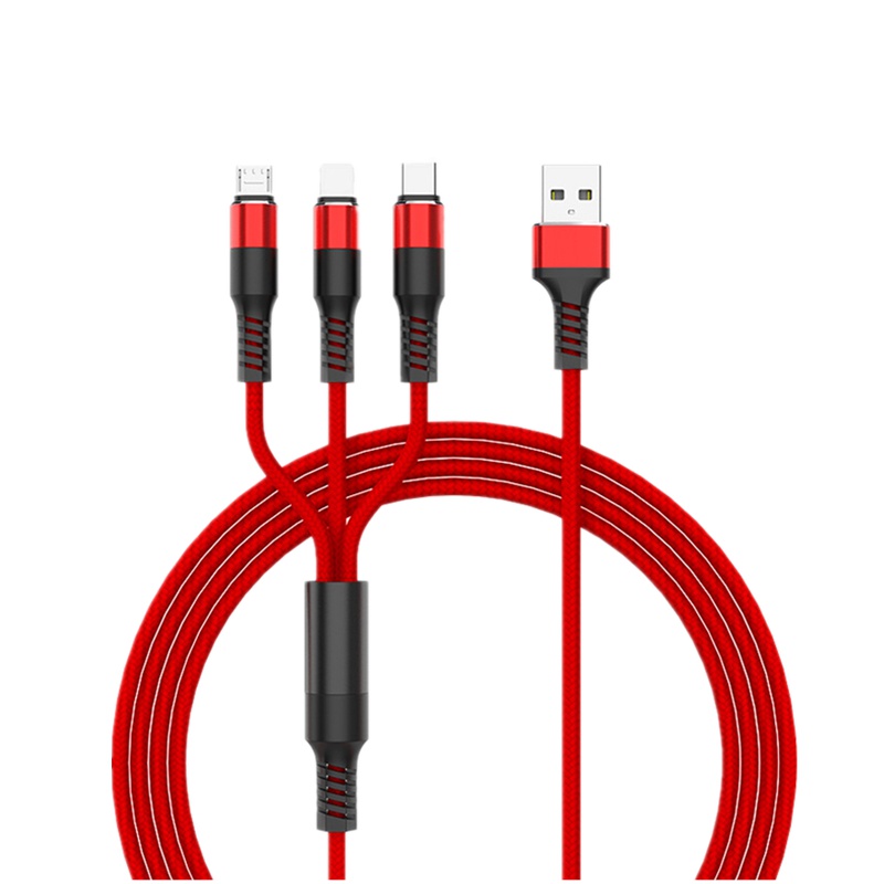 VIPin 手机平板电脑3合1充电线 苹果 安卓 type-c通用尼龙编织数据线苹果 小米 华为 oppo vivo红色