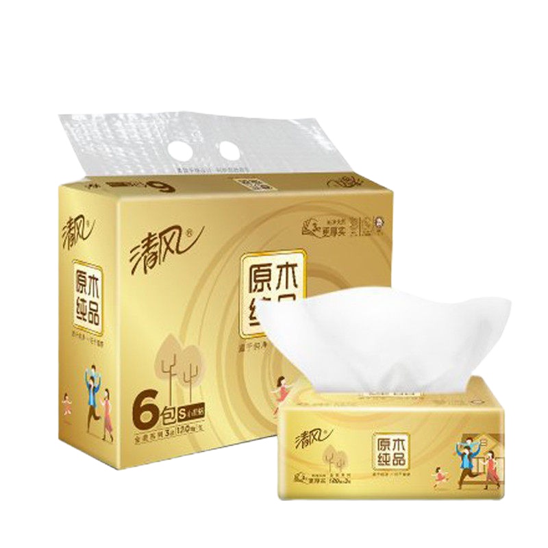 清风 金装130抽6包小规抽纸 1提6包装