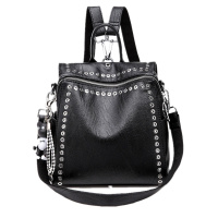 菱格三宅世家(MVO MVO LGSZSJ)包包女2020春夏新款韩版双肩包女个性潮铆钉装饰女士多功能旅行包