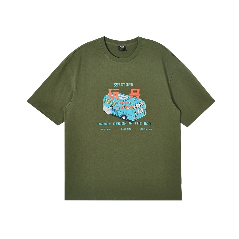 A21夏季2021新款男装 针织宽松圆领落肩短袖衫男士百搭潮版上衣