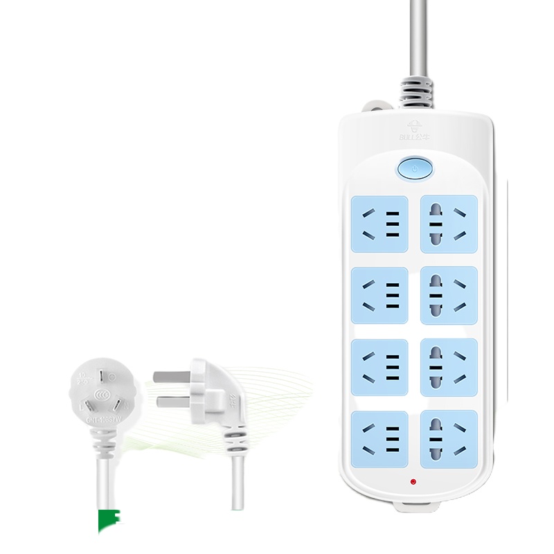 【苏宁】bull公牛插座插排插板带线正品家用多孔面板拖接线板电源插座带保护门GN604-8插位/3米【过载保护】