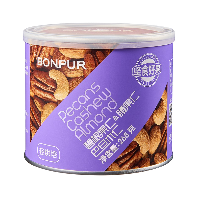 坚食好果巴旦木腰果仁碧根果268g混合罐装坚果休闲零食干果特产