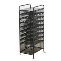 清清美A4金属铁丝网带轮整理架(10抽/黑色)61*29*38cm