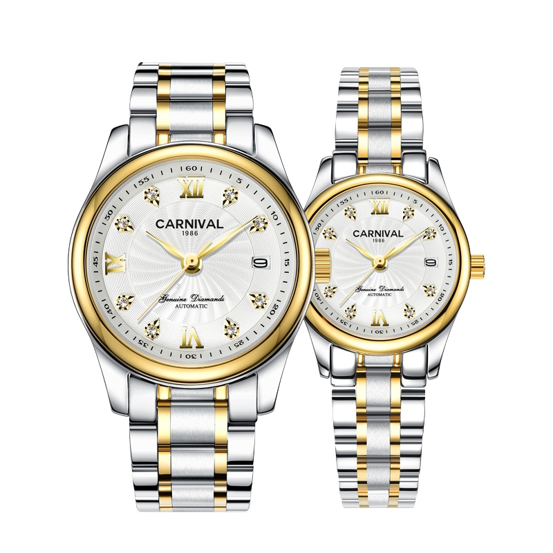 嘉年华瑞士品牌 全自动机械表 男表搭配石英女表情侣表商务休闲情侣手表一对男士机械表时尚女士石英表情侣款对表8828G