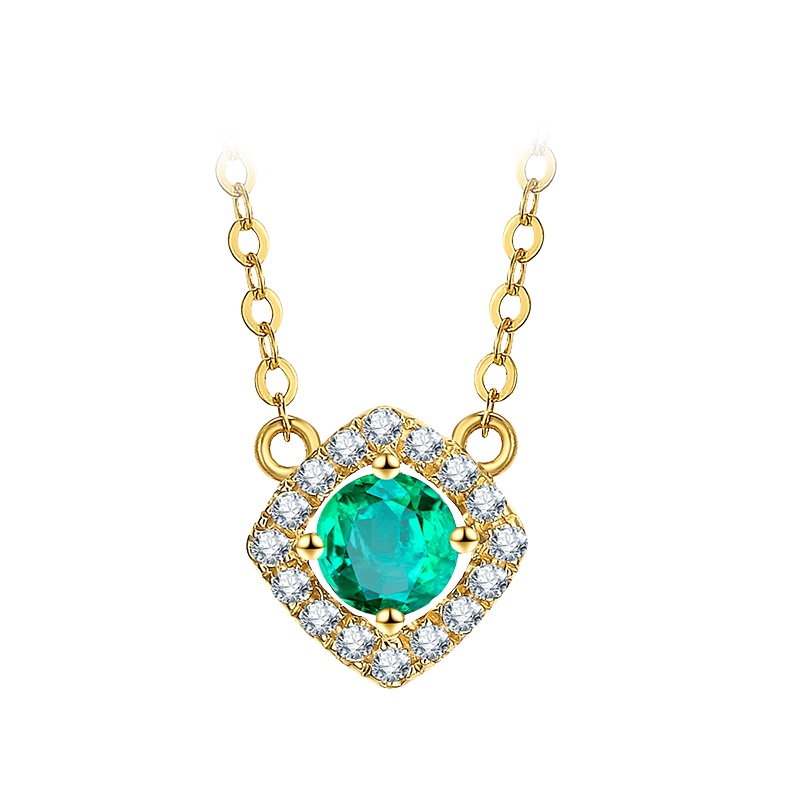 手拉手(Slaso) 18K玫瑰金镶钻石祖母绿项链吊坠套链 彩宝钻石项链吊坠女士款 祖母绿吊坠项链套链 含证书 送恋人