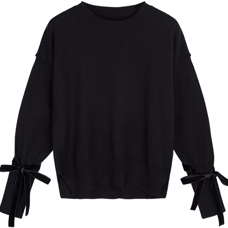 拉贝缇纯色毛衣女新款针织衫女秋装韩版打底长袖宽松开叉60300221