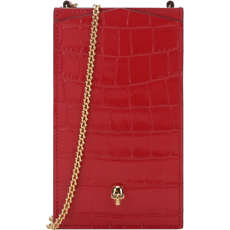 亚历山大·麦昆 ALEXANDER MCQUEEN 女士牛皮革骷髅头单肩斜挎包链条包手机包632035 1JMFG