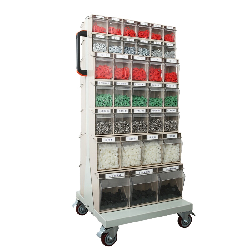 中伟L605×W600×H1350mm透明零件盒储物手推车 零件盒储物车物料盒