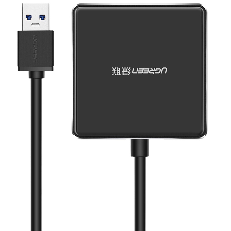 绿联usb3.0分线器一拖四高速电脑外接usb转接器多接口扩展器usb分接器转接头笔记本扩展口 黑色 4口HUB 1米(20787)