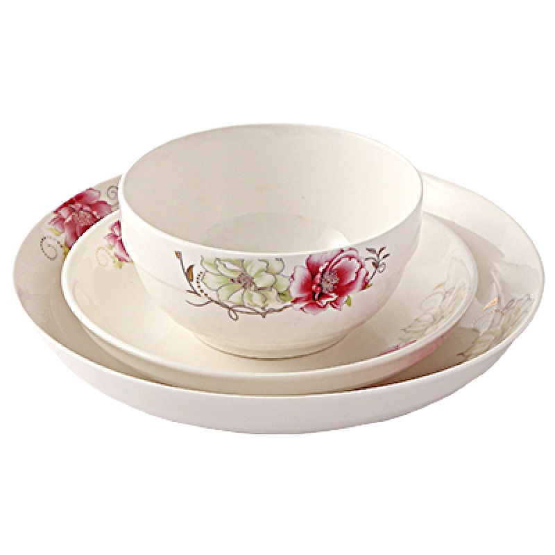 时光旧巷碗碟套装创意家用面汤碗盘单个组合吃饭陶瓷餐具可爱中式碗盘子 花之韵组合装