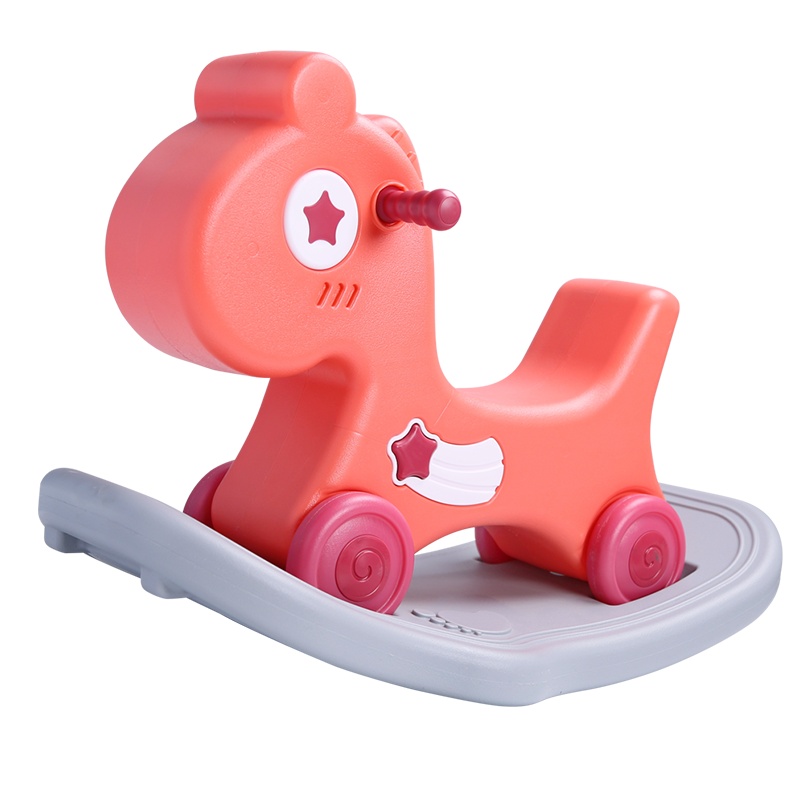 汇奇宝 木马儿童摇马两用音乐婴儿推车塑料玩具宝宝1-3-6周岁礼物摇摇马 欢乐摇摇马二合一【粉色】