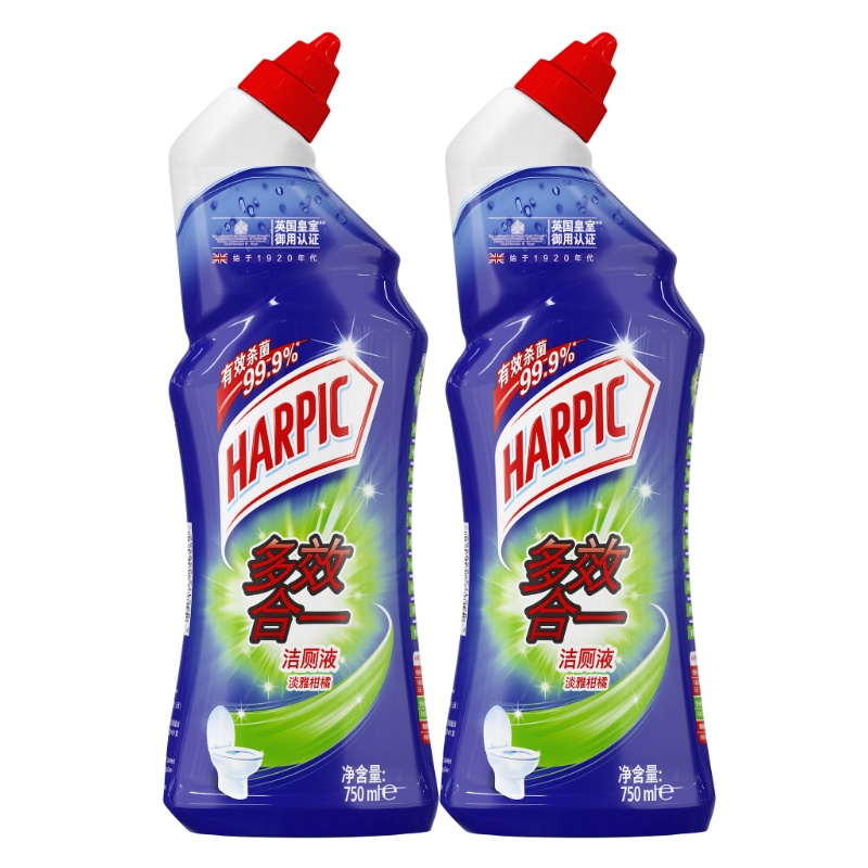 HARPIC多效合一洁厕液淡雅柑橘750ml*2瓶百年洁厕品牌 洁厕液洁厕剂马桶清洁剂洁厕灵洁厕宝洁厕神器去异味去渍