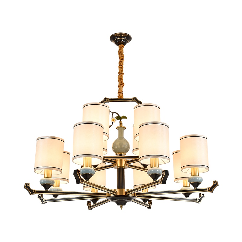 辛羽新中式全铜吊灯简约中国风客厅灯轻奢大气餐厅灯led套餐组合灯具