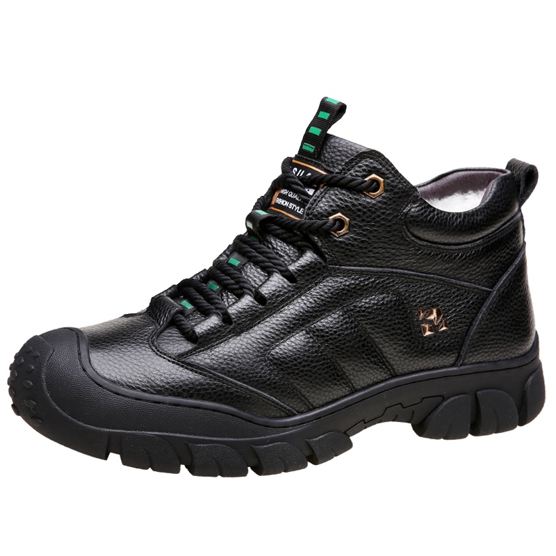 路易克思男士棉鞋冬季新款保暖加绒真皮防滑加厚羊毛皮毛一体户外高帮鞋子潮68188