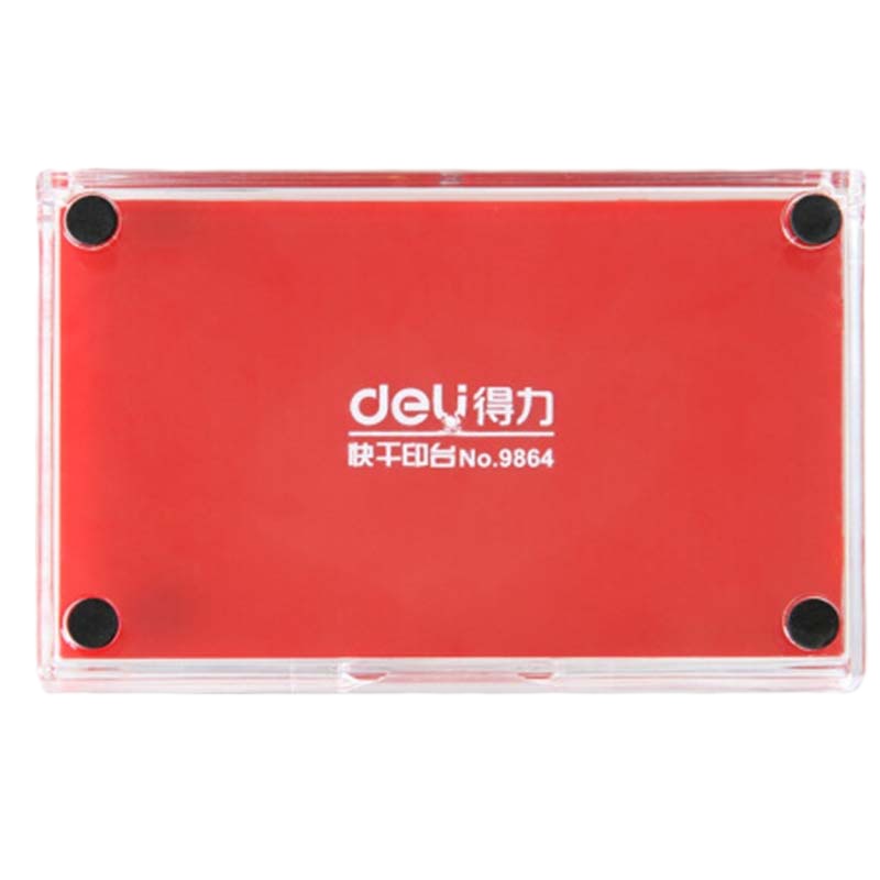 得力(deli) 9864 快干印台 透明外壳方形 137*88mm 红色