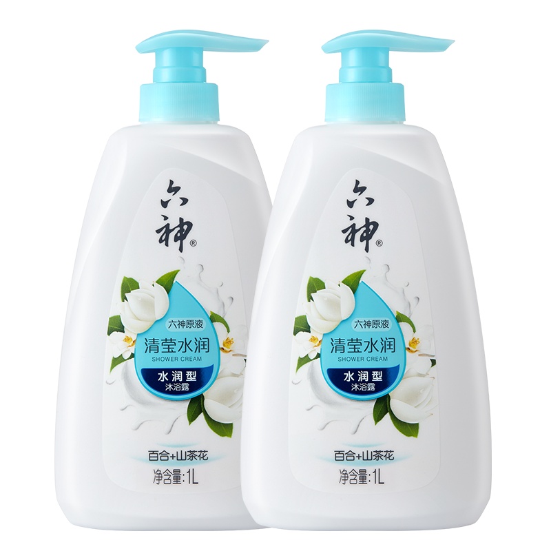 六神清莹水润沐浴露1L两瓶装(男士女士沐浴液沐浴露 水润保湿滋润清洁)