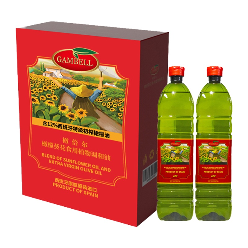 橄倍尔 橄榄葵花食用植物调和油1L*2桶组合装 特级初榨橄榄油12%西班牙原装进口