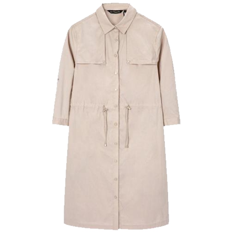 【热卖】拉夏贝尔衬衫连衣裙女装秋高腰A字裙七分袖中长裙子收腰系带潮酷10018481