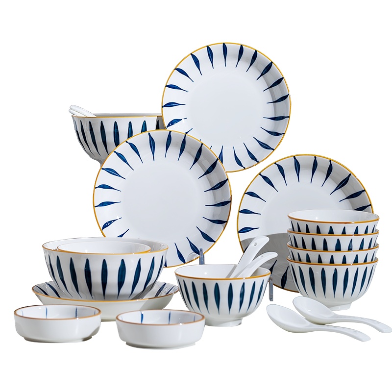 麦可可 碗碟套装家用 景德镇20件套纯色网红日式餐具创意盘子饭碗汤面碗筷组合